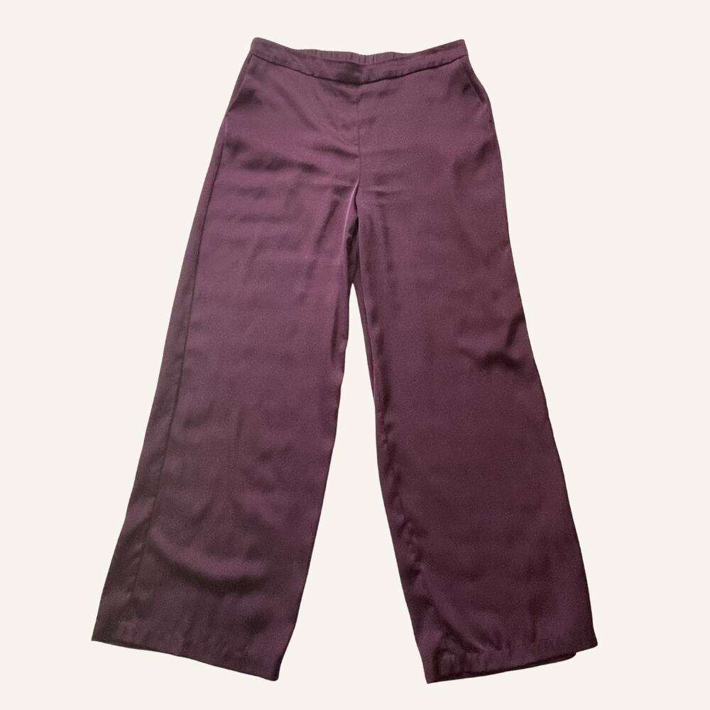 CALVIN KLEIN pants, maroon wide leg silky, size L, EUC